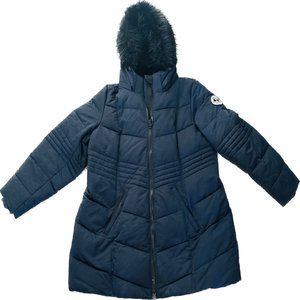 Arctic Expedition Navy Blue Quilted Goose Down Insulated Parka Faux Fur Women XL
